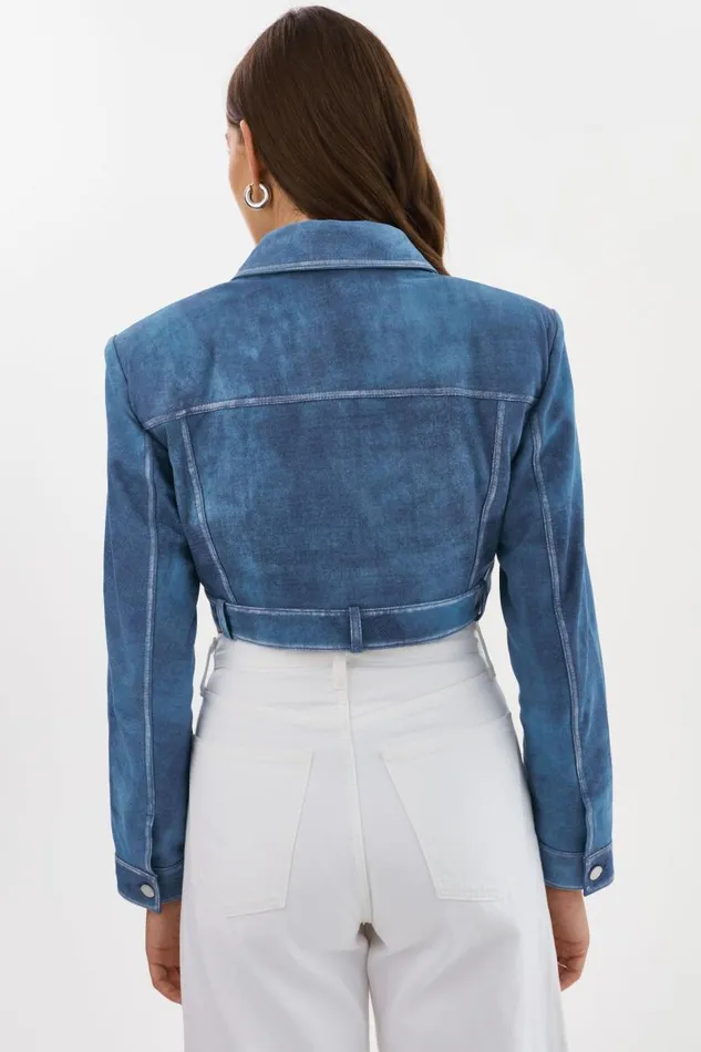 Women XANDY Cropped Leather Jacket Distressed Indigo LAMARQUE Leather Jackets