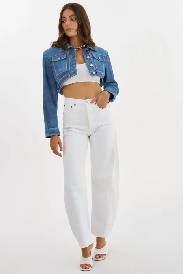 Women XANDY Cropped Leather Jacket Distressed Indigo LAMARQUE Leather Jackets