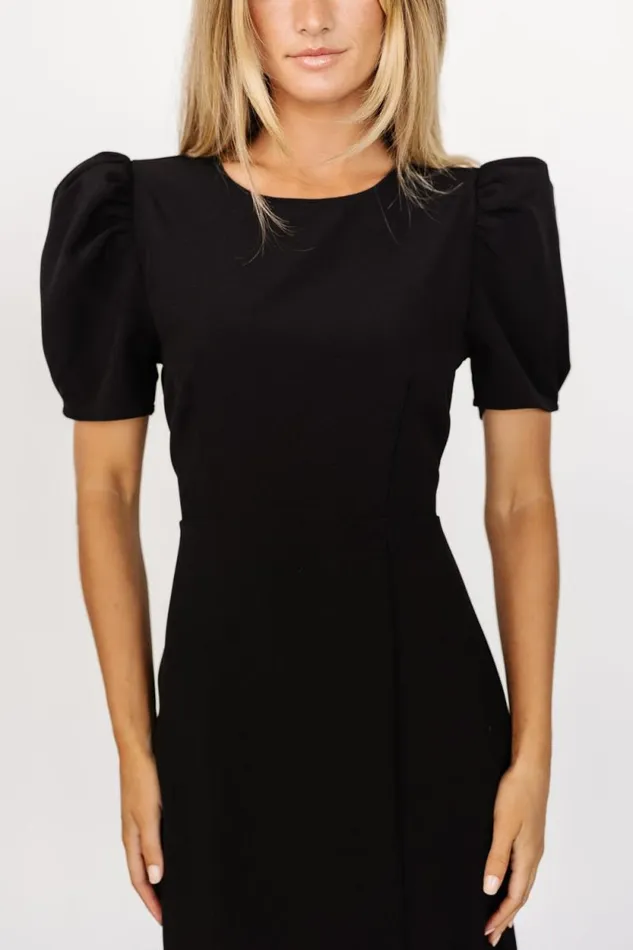 Women Younge Puff Sleeve Midi Dress Black Baltic Born Midi Dresses