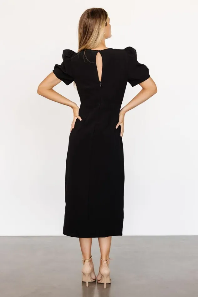 Women Younge Puff Sleeve Midi Dress Black Baltic Born Midi Dresses