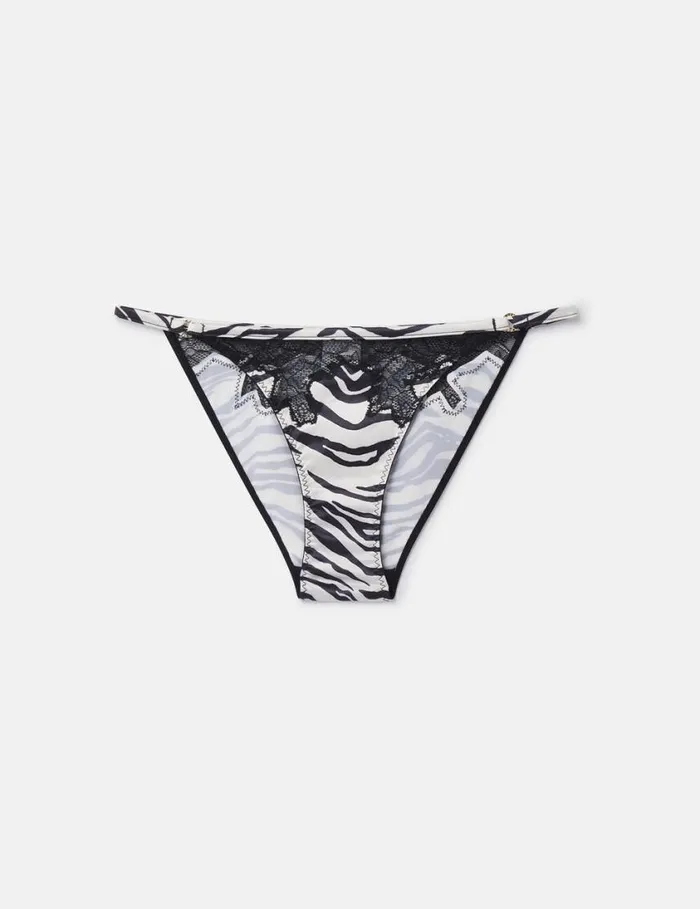 Women Zebra Print Satin String Bikini Briefs Blackwhite Stella McCartney Lingerie And Sleepwear