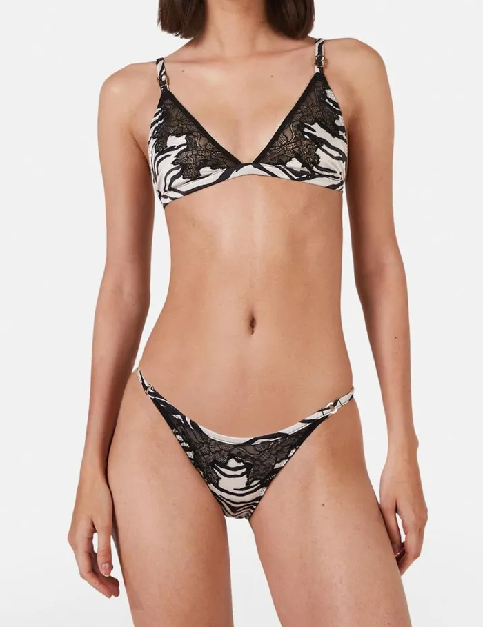 Women Zebra Print Satin String Bikini Briefs Blackwhite Stella McCartney Lingerie And Sleepwear