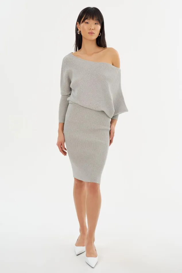 Women ZENOBIA Knit Midi Dress Light Heather Grey LAMARQUE Dresses