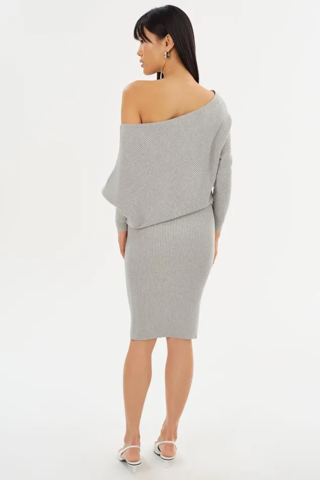 Women ZENOBIA Knit Midi Dress Light Heather Grey LAMARQUE Dresses Women ZENOBIA Knit Midi Dress Light Heather Grey LAMARQUE Dresses