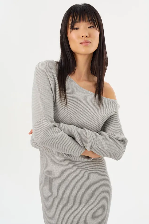 Women ZENOBIA Knit Midi Dress Light Heather Grey LAMARQUE Dresses Women ZENOBIA Knit Midi Dress Light Heather Grey LAMARQUE Dresses