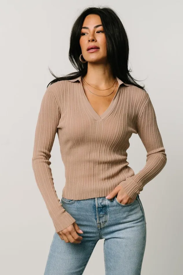 Women Zia Knit Top Tan Baltic Born Blouses and Shirts