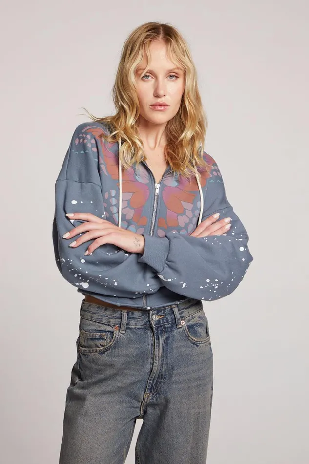 Womens Outerwear Chaser Brand Painted Butterfly Zip Up Hoodie
