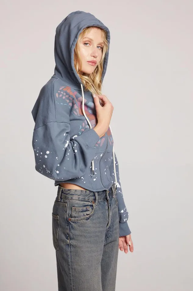 Womens Outerwear Chaser Brand Painted Butterfly Zip Up Hoodie