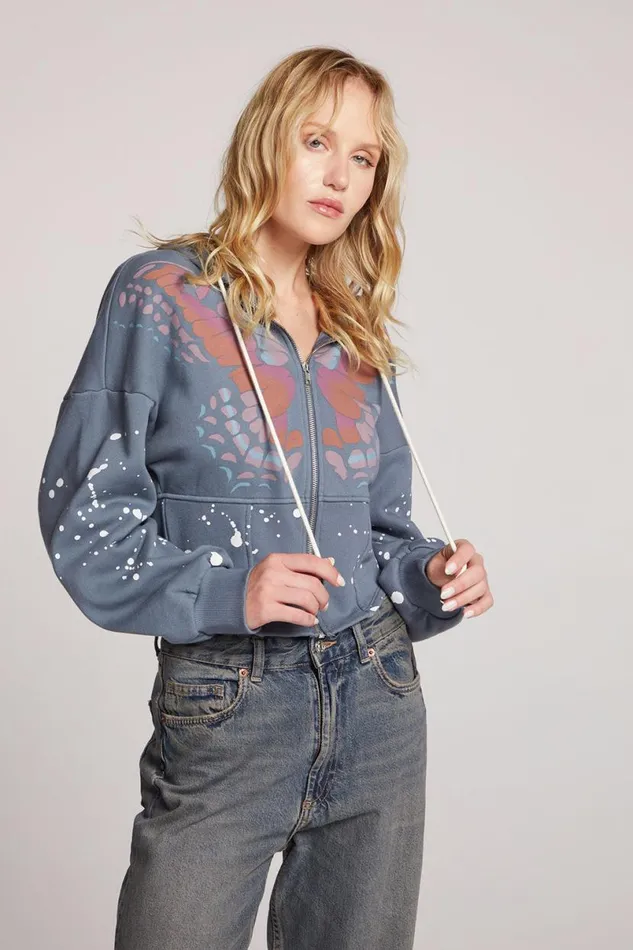 Womens Outerwear Chaser Brand Painted Butterfly Zip Up Hoodie