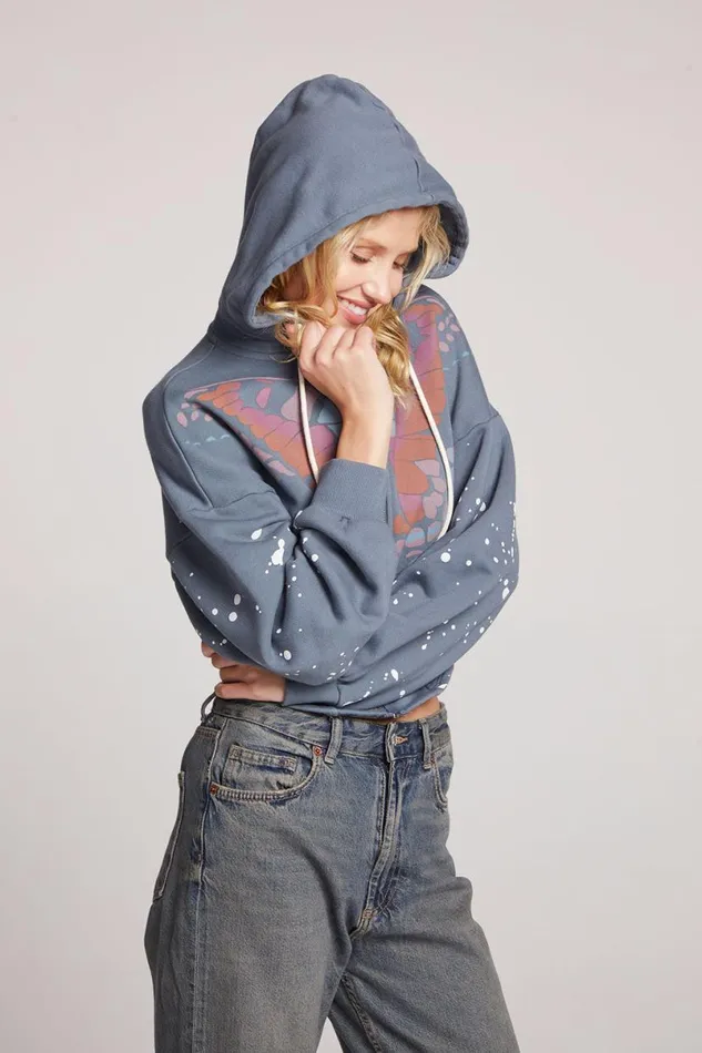 Womens Outerwear Chaser Brand Painted Butterfly Zip Up Hoodie