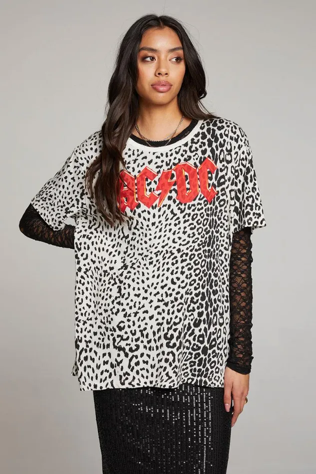 Womens Tops Chaser Brand ACDC Animal Logo Long Sleeve
