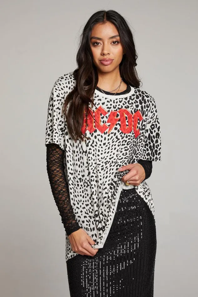 Womens Tops Chaser Brand ACDC Animal Logo Long Sleeve