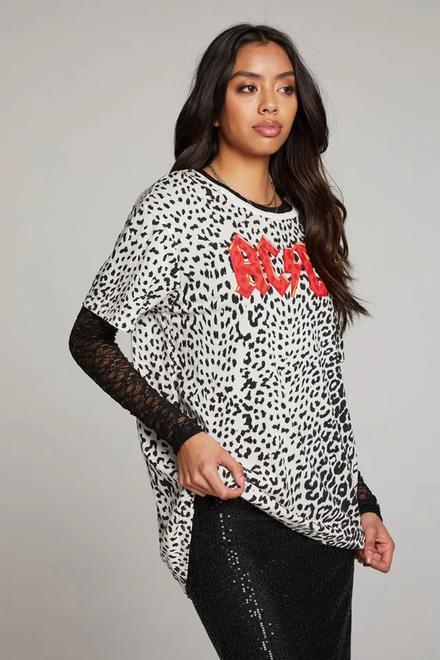 Womens Tops Chaser Brand ACDC Animal Logo Long Sleeve