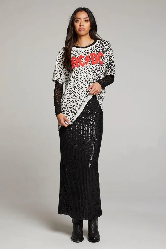 Womens Tops Chaser Brand ACDC Animal Logo Long Sleeve