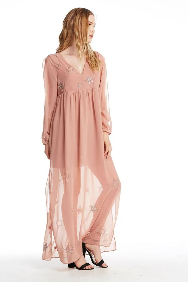 Womens Tops Chaser Brand BEADED STAR LS V NECK MAXI DRESS Womens Tops Chaser Brand BEADED STAR LS V NECK MAXI DRESS