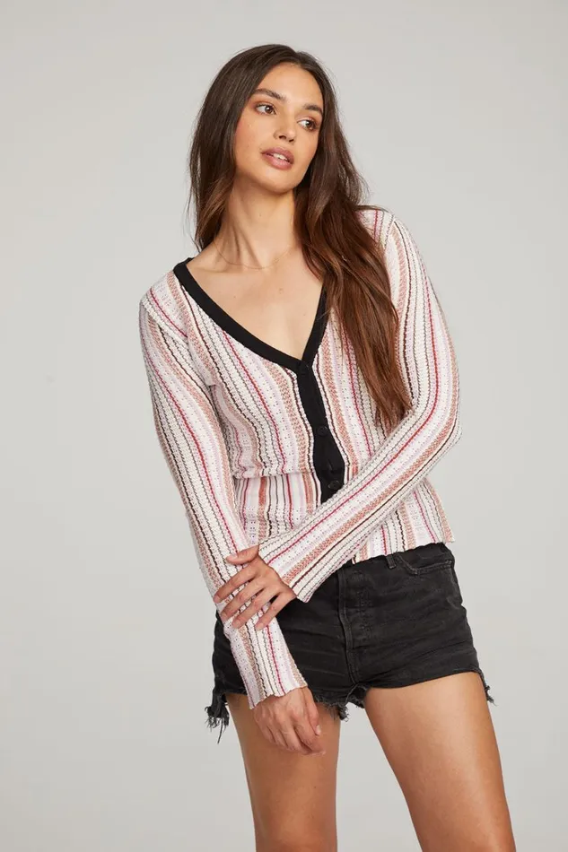 Womens Tops Chaser Brand Carmela Canyon Stripe Cardigan