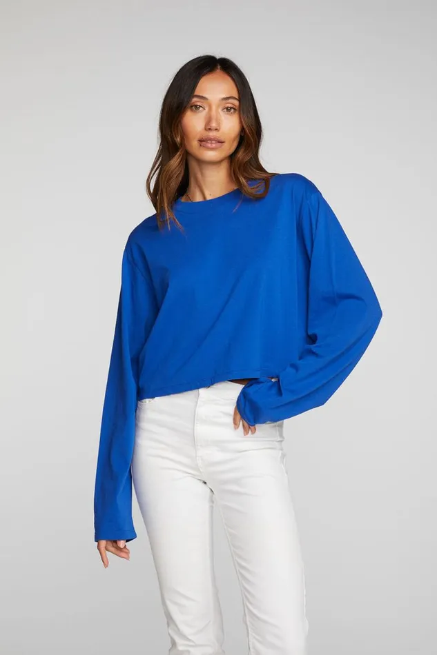 Womens Tops Chaser Brand Cotton Jersey Cropped Long Sleeve Tee