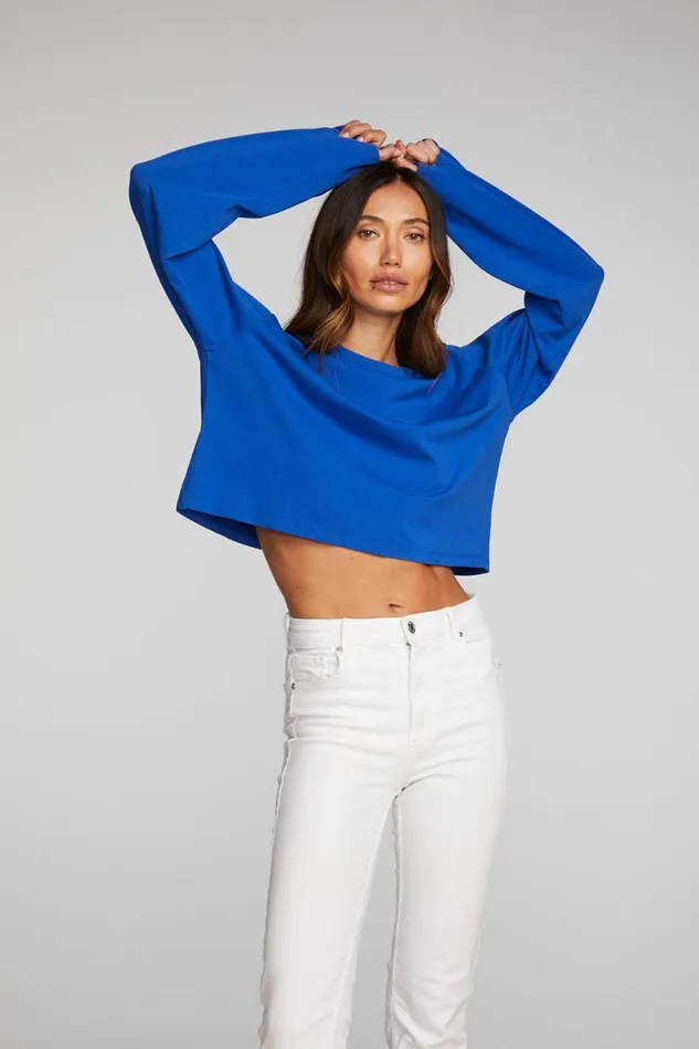 Womens Tops Chaser Brand Cotton Jersey Cropped Long Sleeve Tee