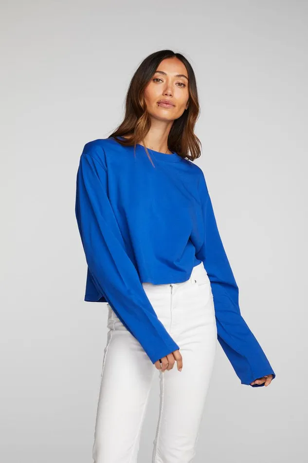 Womens Tops Chaser Brand Cotton Jersey Cropped Long Sleeve Tee