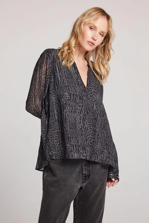 Womens Tops Chaser Brand Denver Licorice Leopard Blouse