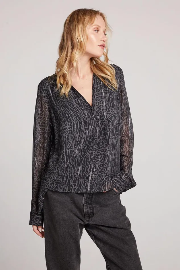 Womens Tops Chaser Brand Denver Licorice Leopard Blouse