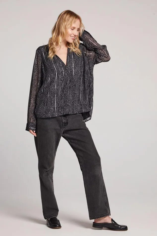 Womens Tops Chaser Brand Denver Licorice Leopard Blouse