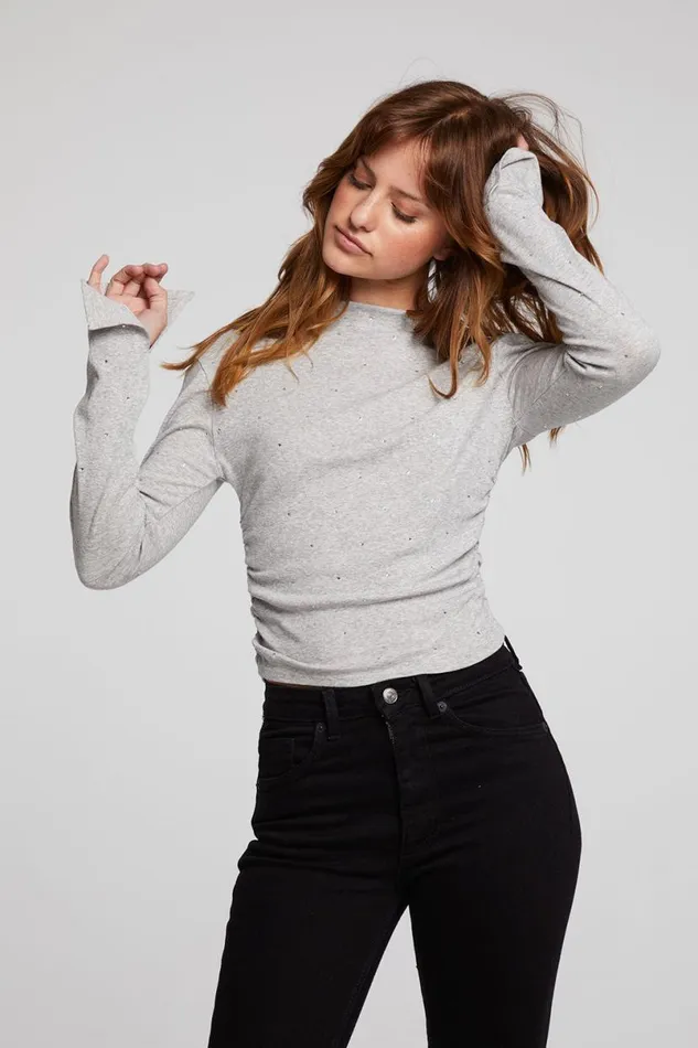 Womens Tops Chaser Brand Hailey Heather Grey Long Sleeve
