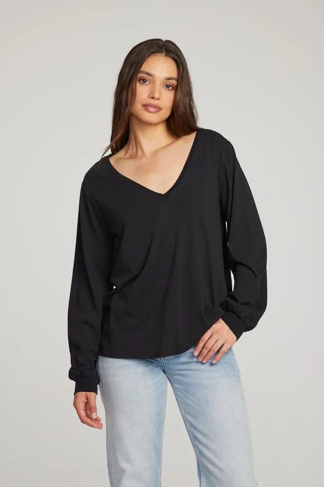 Womens Tops Chaser Brand Kara Black Long Sleeve