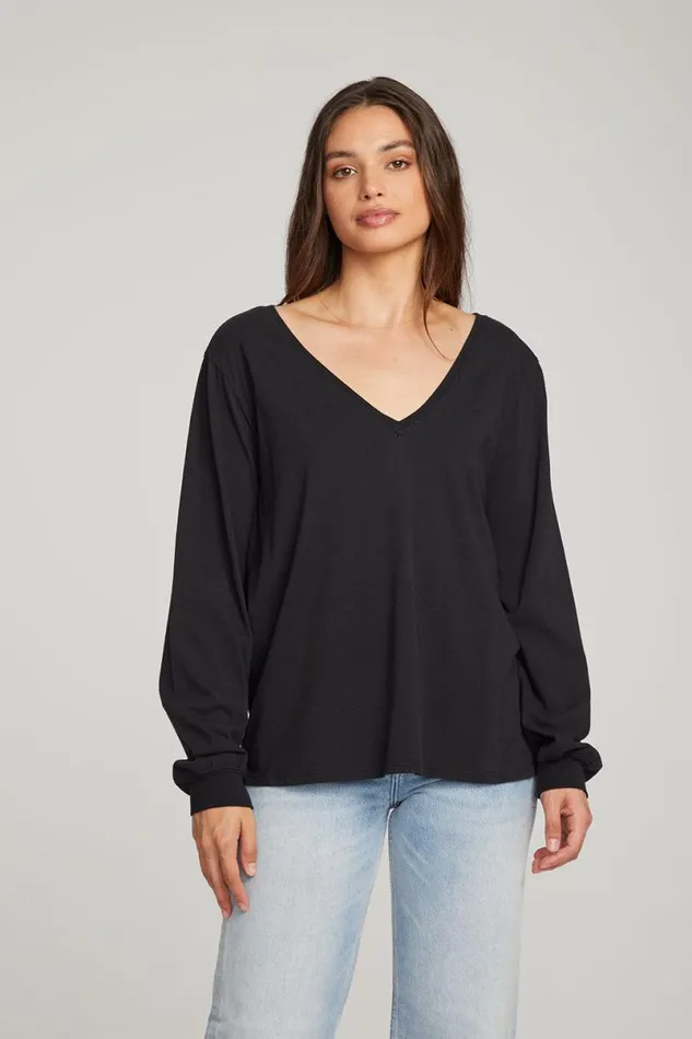 Womens Tops Chaser Brand Kara Black Long Sleeve