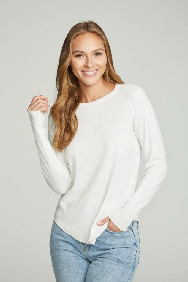 Womens Tops Chaser Brand Long Sleeve Crew Neck Shirttail Tee