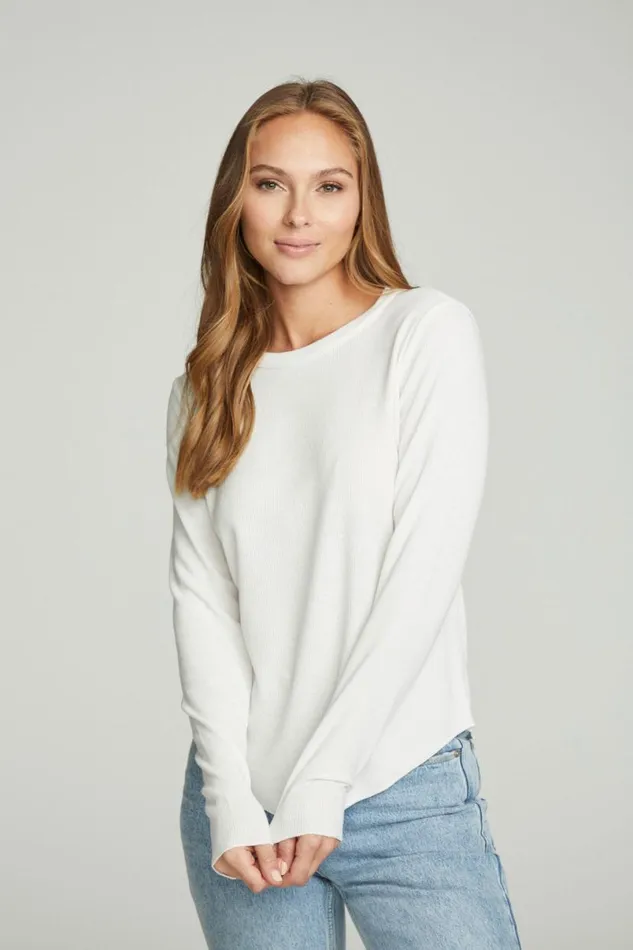 Womens Tops Chaser Brand Long Sleeve Crew Neck Shirttail Tee
