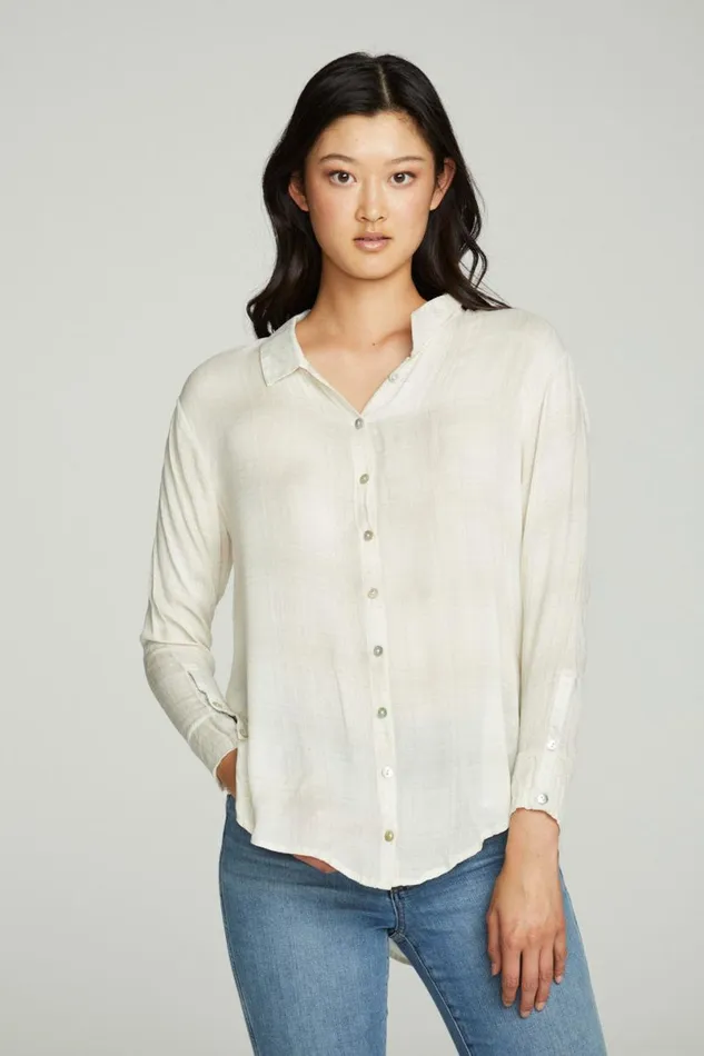Womens Tops Chaser Brand Long Sleeve Drop Shoulder Hi Lo Button Down Shirttail Tunic