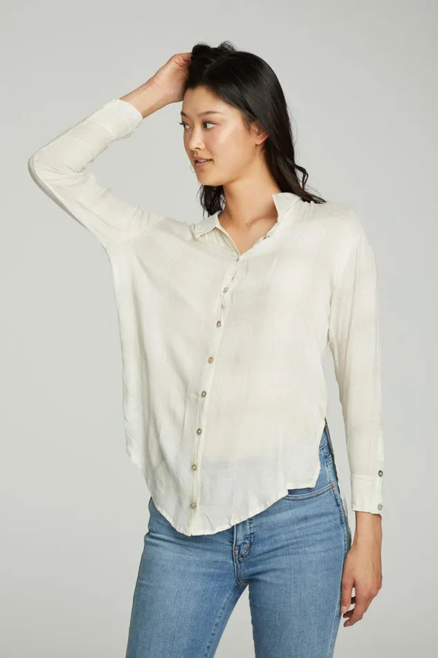 Womens Tops Chaser Brand Long Sleeve Drop Shoulder Hi Lo Button Down Shirttail Tunic
