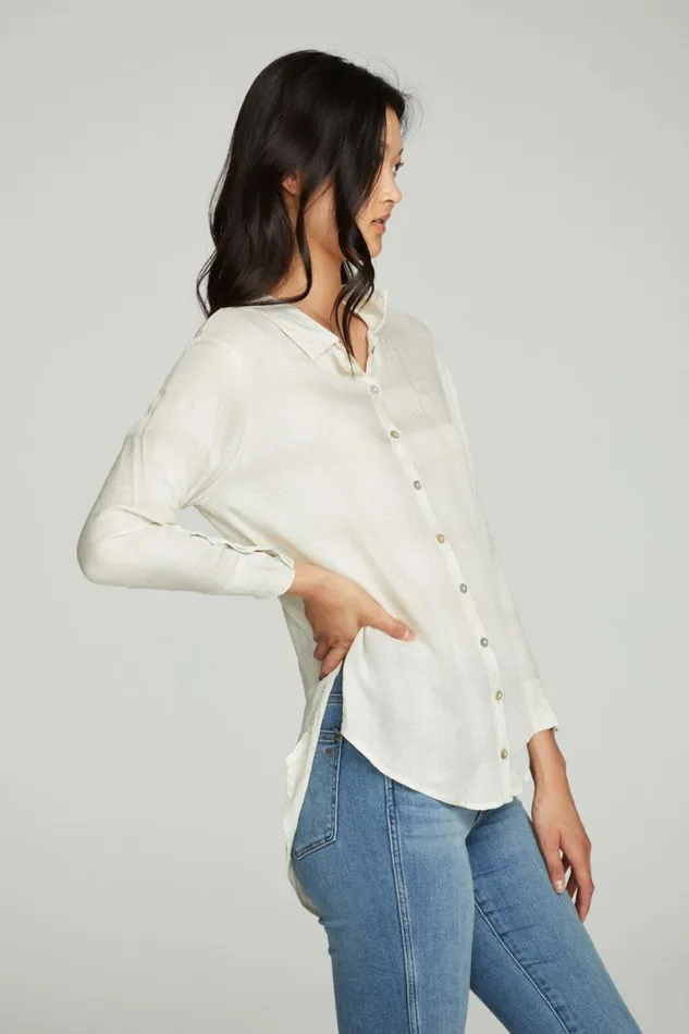 Womens Tops Chaser Brand Long Sleeve Drop Shoulder Hi Lo Button Down Shirttail Tunic