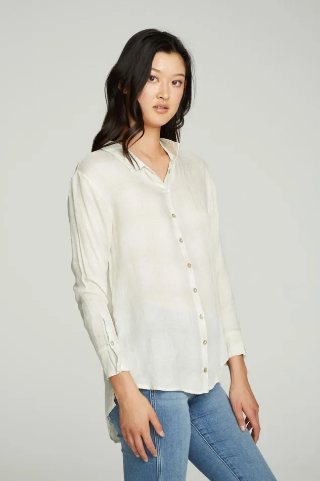 Womens Tops Chaser Brand Long Sleeve Drop Shoulder Hi Lo Button Down Shirttail Tunic