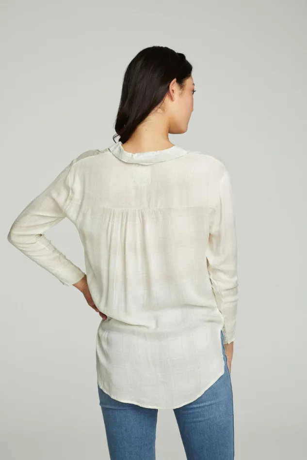 Womens Tops Chaser Brand Long Sleeve Drop Shoulder Hi Lo Button Down Shirttail Tunic