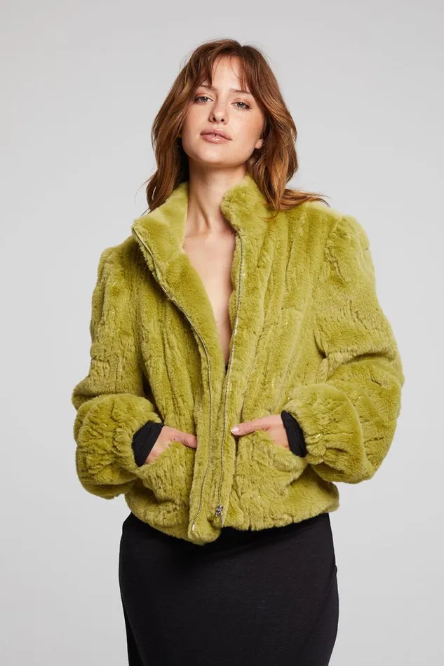 Womens Tops Chaser Brand Puff Sleeve Green Olive Jacket