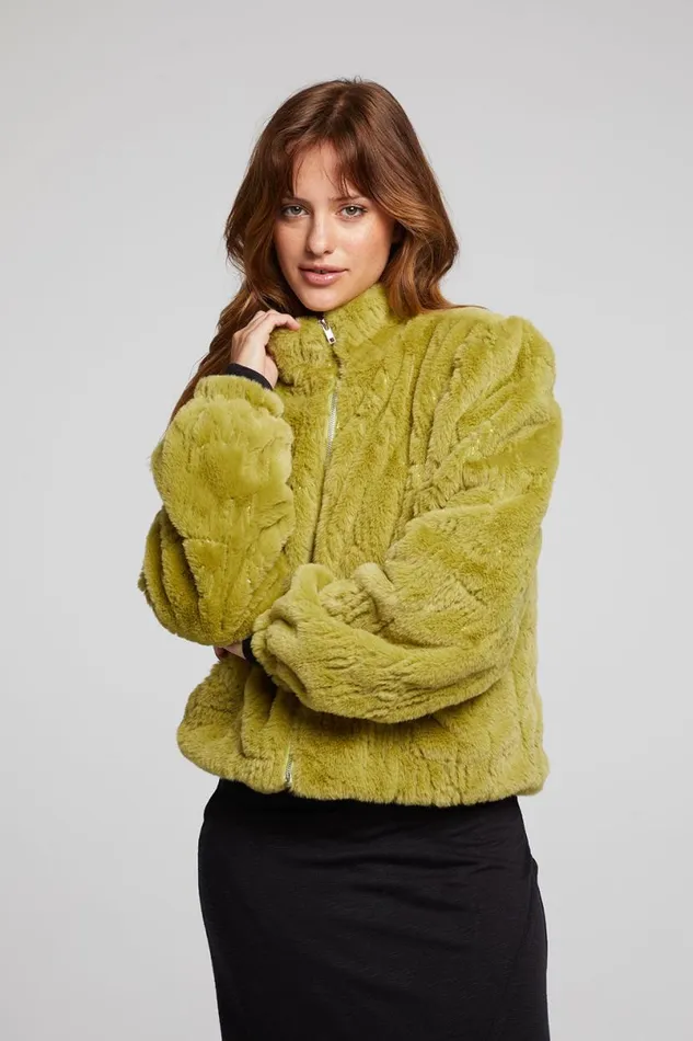 Womens Tops Chaser Brand Puff Sleeve Green Olive Jacket