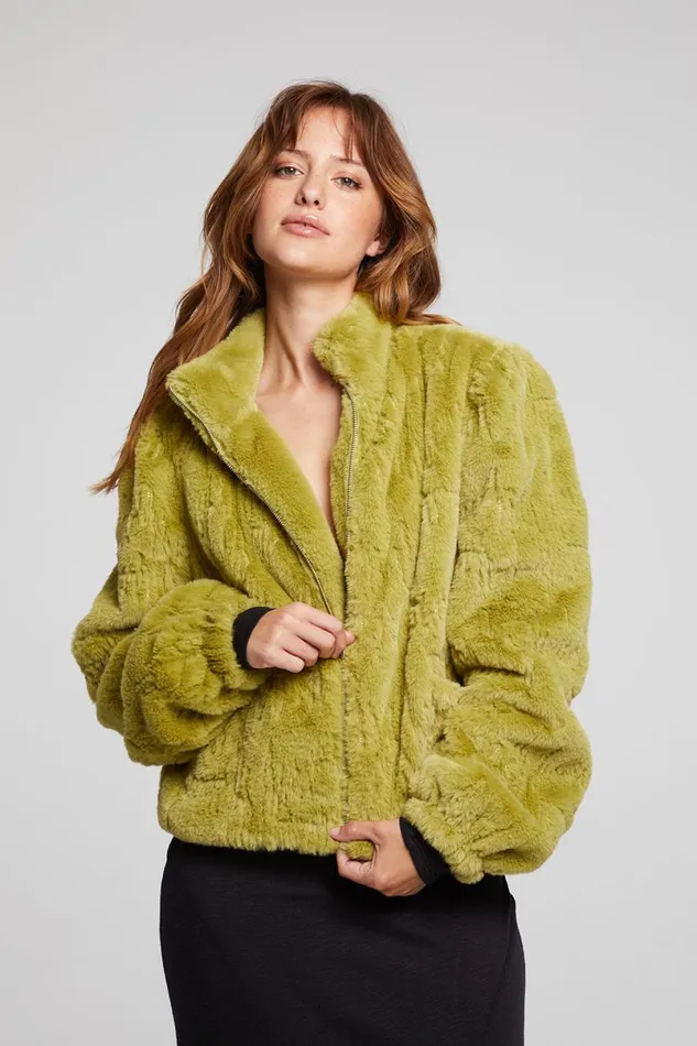 Womens Tops Chaser Brand Puff Sleeve Green Olive Jacket