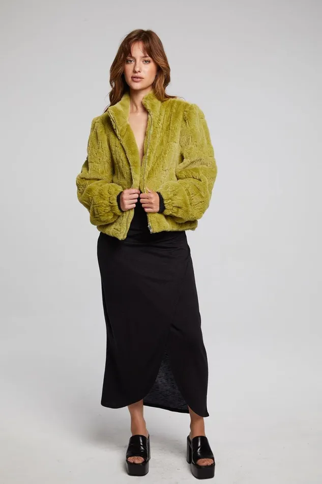 Womens Tops Chaser Brand Puff Sleeve Green Olive Jacket