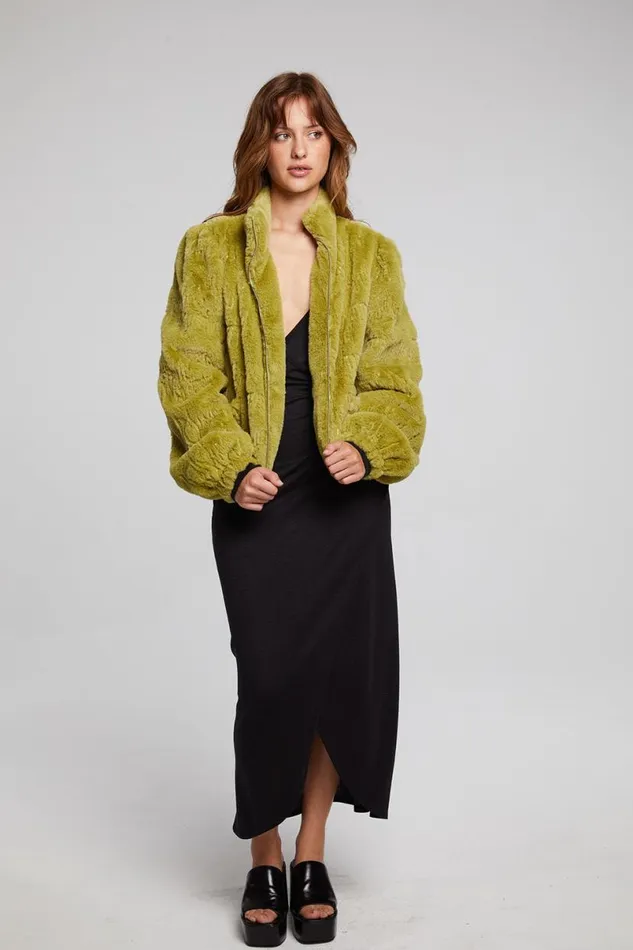 Womens Tops Chaser Brand Puff Sleeve Green Olive Jacket