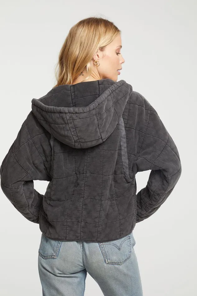 Womens Tops Chaser Brand Quilted Heirloom Wovens Long Sleeve Batwing Hooded Zip Up Jacket