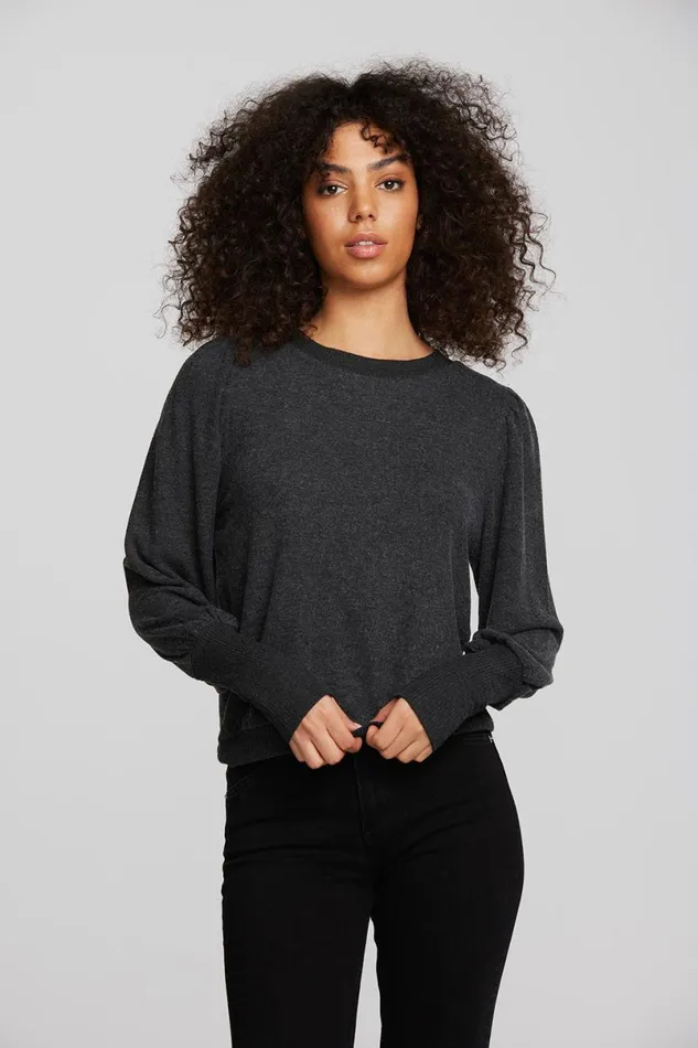 Womens Tops Chaser Brand Recycled Bliss Knit Crewneck Pullover With Rib And Puff Sleeve
