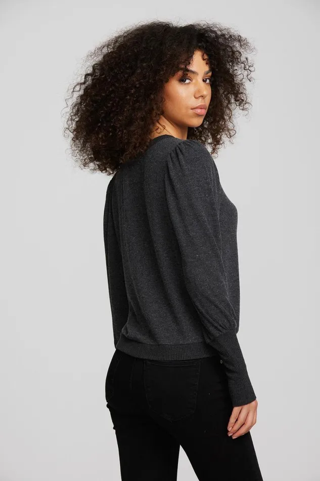 Womens Tops Chaser Brand Recycled Bliss Knit Crewneck Pullover With Rib And Puff Sleeve