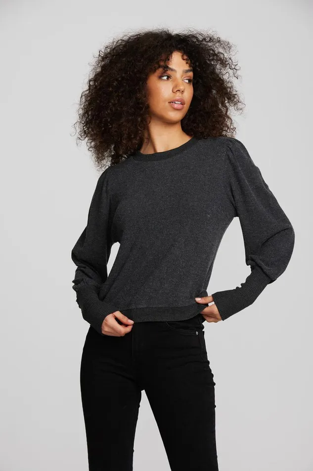 Womens Tops Chaser Brand Recycled Bliss Knit Crewneck Pullover With Rib And Puff Sleeve