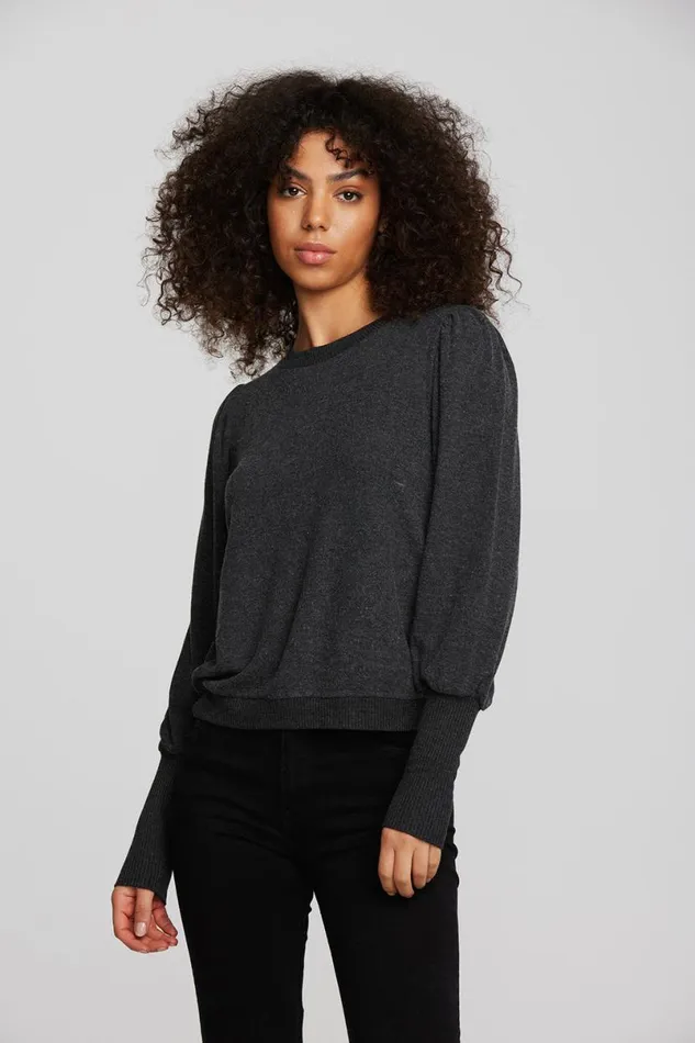 Womens Tops Chaser Brand Recycled Bliss Knit Crewneck Pullover With Rib And Puff Sleeve