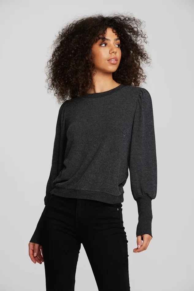 Womens Tops Chaser Brand Recycled Bliss Knit Crewneck Pullover With Rib And Puff Sleeve
