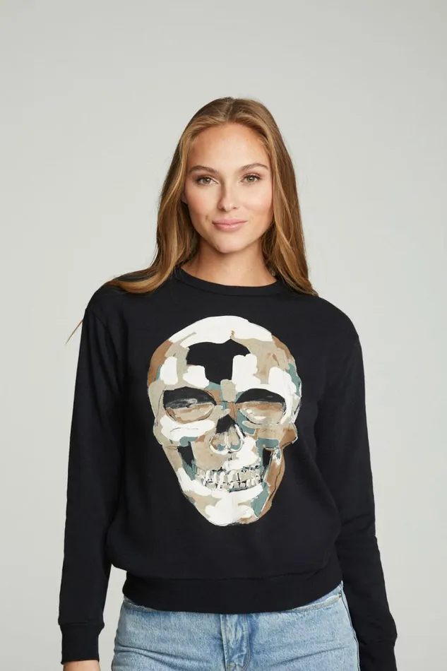Womens Tops Chaser Brand Skull Fatigues