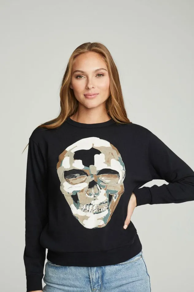 Womens Tops Chaser Brand Skull Fatigues