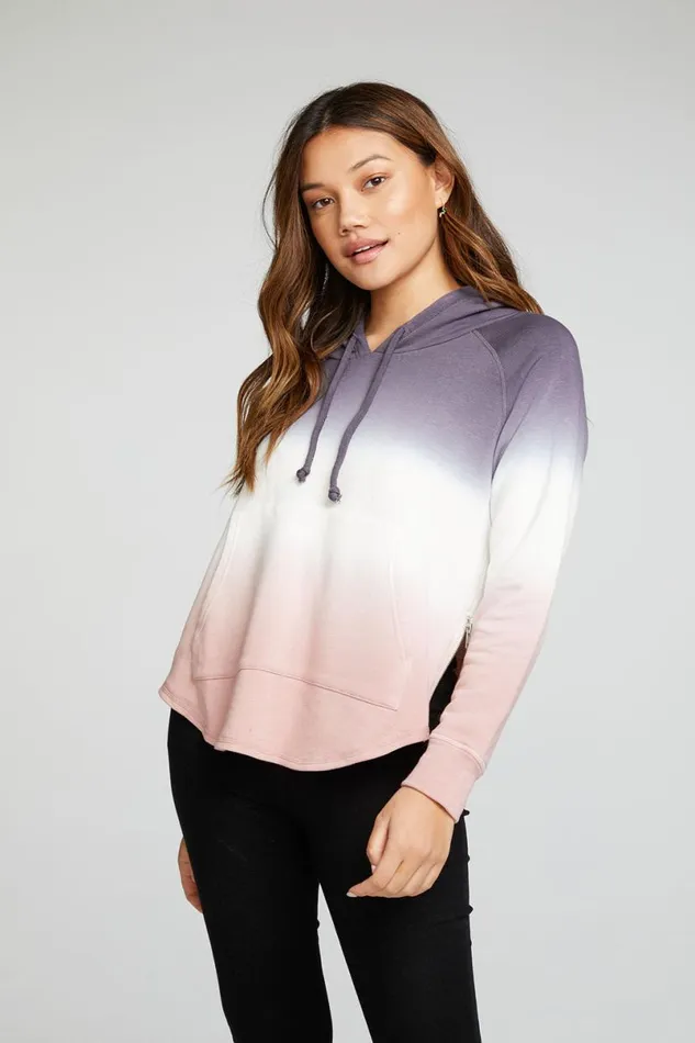 Womens Tops Chaser Brand Slub French Terry Long Sleeve Zip Side Shirttail Pullover Hoodie